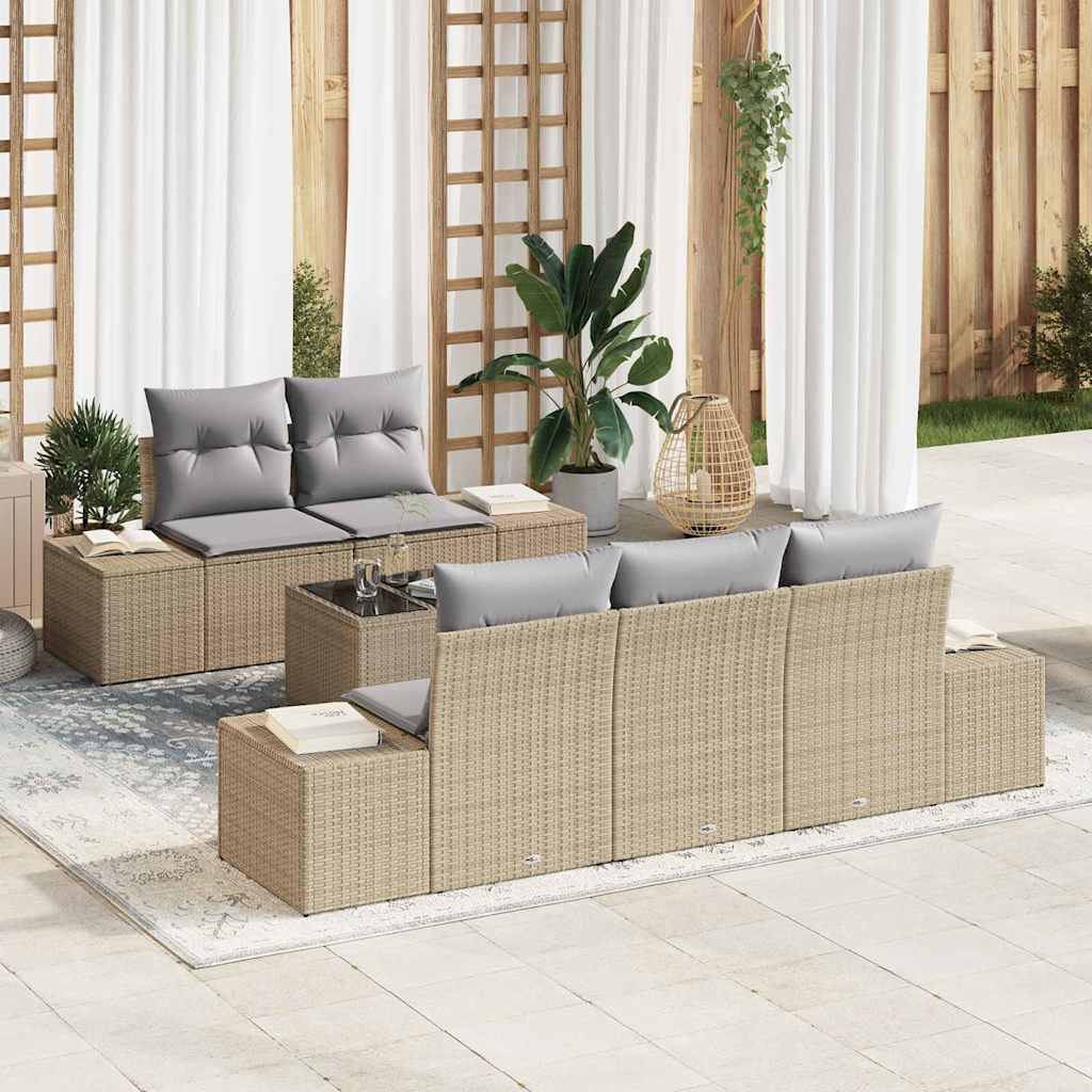 Garten-Sofa-Set mit Kissen 6 pcs Beige und Grau 55 x 55 x 37 cm